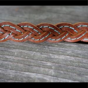 Brown braided skinny leather belt